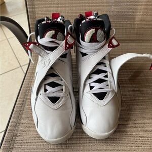 White and Black High-Top Sneakers with Red Accents jordan 9